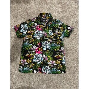 Super Massive Mens Small Tropical Flamingo Chameleon Rayon Button Up Shirt